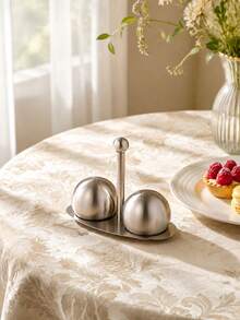1 Set Stainless Steel Seasoning Jar Set, Salt And Pepper Shakers, Spherical And Waist Design, Silver Minimalist High-End Style, Suitable For Kitchen, Dining Room And Home Use - Silver - View 1
