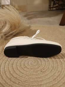 Women's Flat Hollow Lace-Up Casual Minimalist Shoes - White - View 7