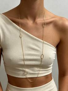 1pc Stainless Steel 18K Gold Plated 4-Piece Geometric Hollow Pendant Long Necklace, Women's Daily, Date, Party Accessory - Gold - View 2