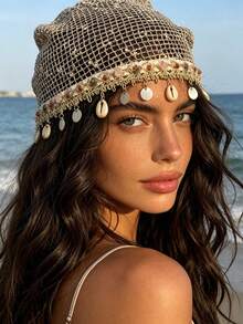1 pieza Sombrero de sol de punto floral hueco en beige, casual para playa y vacaciones - Multicolor - Ver 7