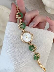 1件女款金色圓形石英手錶，優雅時尚，適合日常配戴，生日/畢業禮物，派對與聚會 - 金色 - 查看 2