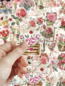 50pcs Flower & Letter Stickers For Scrapbooking, Journal, Photo Album, Phone Case, Planner, Guitar, Skateboard, Violin School Supplies - Flowers and Letters - View 5