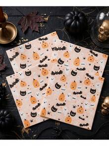 32pcs Halloween Napkins Ghost Witch Bat Design Halloween Party Decoration Kitchen Dining Table Party Set Theme Party Indoor Home Decor - Multicolor - View 5