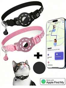 1 pieza Collar reflectante ajustable para gato, collar localizador para mascota compatible con Apple Find My Tracker, diseño de estampado animal de 7-9 pulgadas, collar removible para gatos, no compatible con Android - Multicolor - Ver 2
