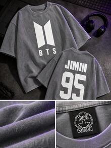 100% Cotton Men's And Women's Universal Style Vintage Washed T-Shirt  Retro World Tour 2026 Concert K-Pop Bangtan Fan Gift - 灰色 - 查看 7