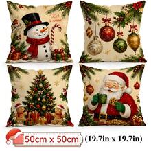 4pcs/1pc Santa Claus And Snowman Pattern Pillowcase Without Insert, Single-Sided Printed Pillowcase, Suitable For Living Room Bedroom Home Decor, All-Season Pillowcase - Multicolor - View 13
