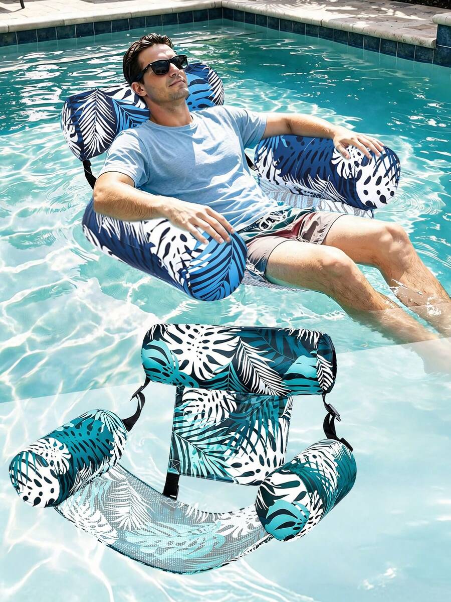 1pc Inflatable Pool Chair With 3 Air Tubes, Portable Adult Swimming Float Device, Suitable For Swimming Pool, Lake, Beach And Outdoor Water Activities. Featuring Maple Leaf Print, Elegant And Fashionable Appearance. - Multicolor - View 1