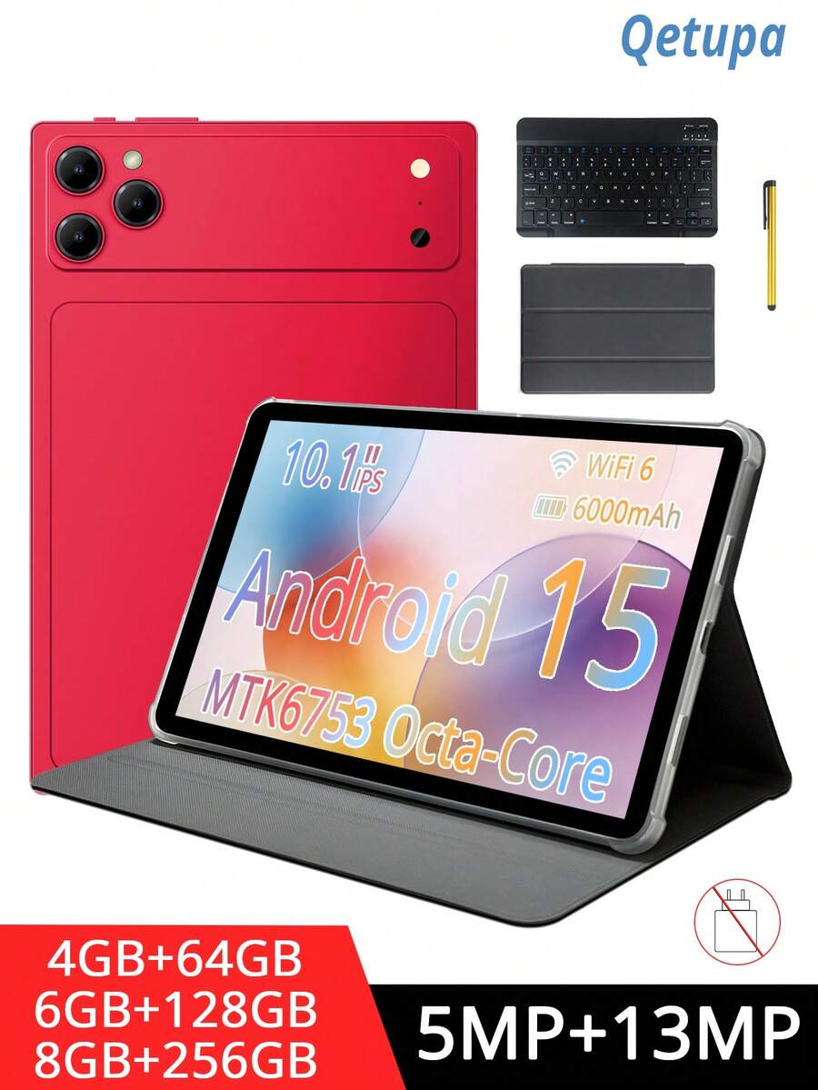Qetupa Tablet Android 15 inci 10,1 inci, dilengkapi dengan casing pelindung, keyboard, dan stylus, RAM 4GB dan penyimpanan 64GB/RAM 6GB dan penyimpanan 128GB/RAM 8GB dan penyimpanan 256GB (mendukung ekspansi kartu SD 1TB), layar sentuh 1280x800, kamera depan 5MP dan kamera belakang 13MP, baterai 6000mAh. - Burgundy - View 1