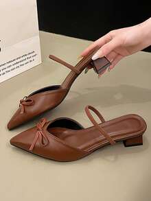 Women's Fashion Pointed Toe Plus Size Bow Knot Spring/Autumn Two-Way Wear Slingback Comfortable Slingback High Heel Pumps - Brown - View 4