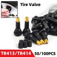 50/100入 TR413 TR414 汽車輪胎氣嘴閥桿含防塵蓋 橡膠式無內胎氣嘴芯 通用汽車輪圈輪胎更換配件 充氣用 - A - 查看 1
