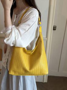 2026 New Fashion Women's Shoulder Bag Woven Bucket Bag Minimalist Large Capacity Tote Bag - Yellow - View 4
