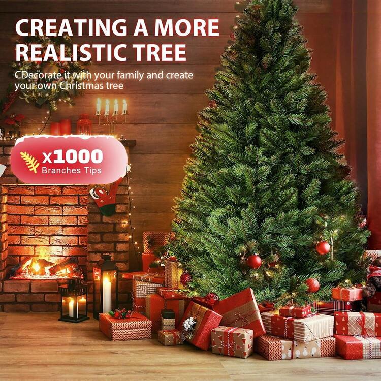 Árbol de Navidad Artificial de 210cm PVC Ignífugo con Base Metálica Estable, Fácil de Ensamblar para Decoración de Hogar Navideña - 210 cm - Añade 4