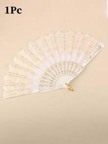 1pc Women's Lace Hand Fan, Silver Floral Hand Fan, Foldable Vintage Decorative Fan, Bridal Photo Prop, Wedding Favor, Suitable For Wedding, Dance, Theme Party, Festival, 16.5 Inches When Unfolded - Multicolor - View 13