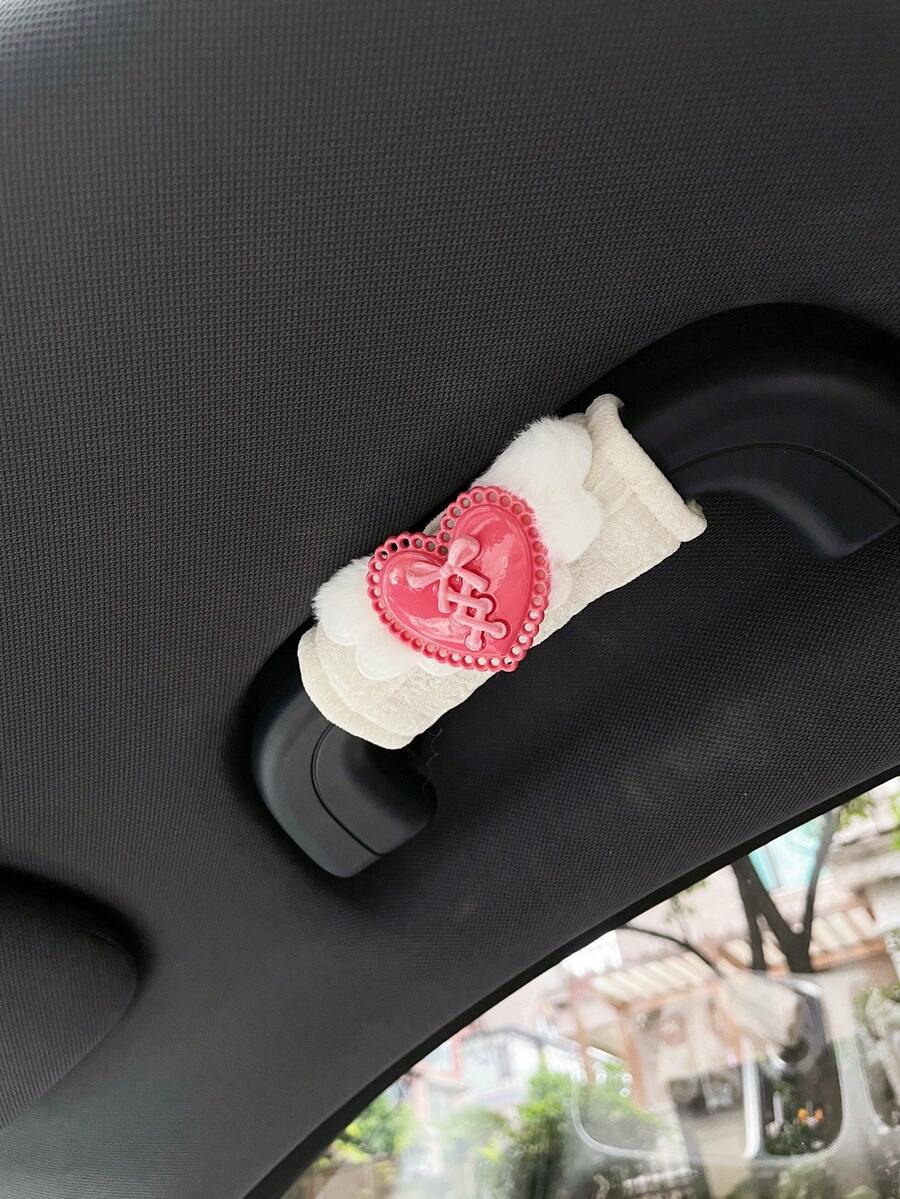 1/2PCS Acrylic Heart Bow Puff Cotton Car Door Handle Cover, Universal Interior Door Handle Protector Decoration - Multicolor - View 1