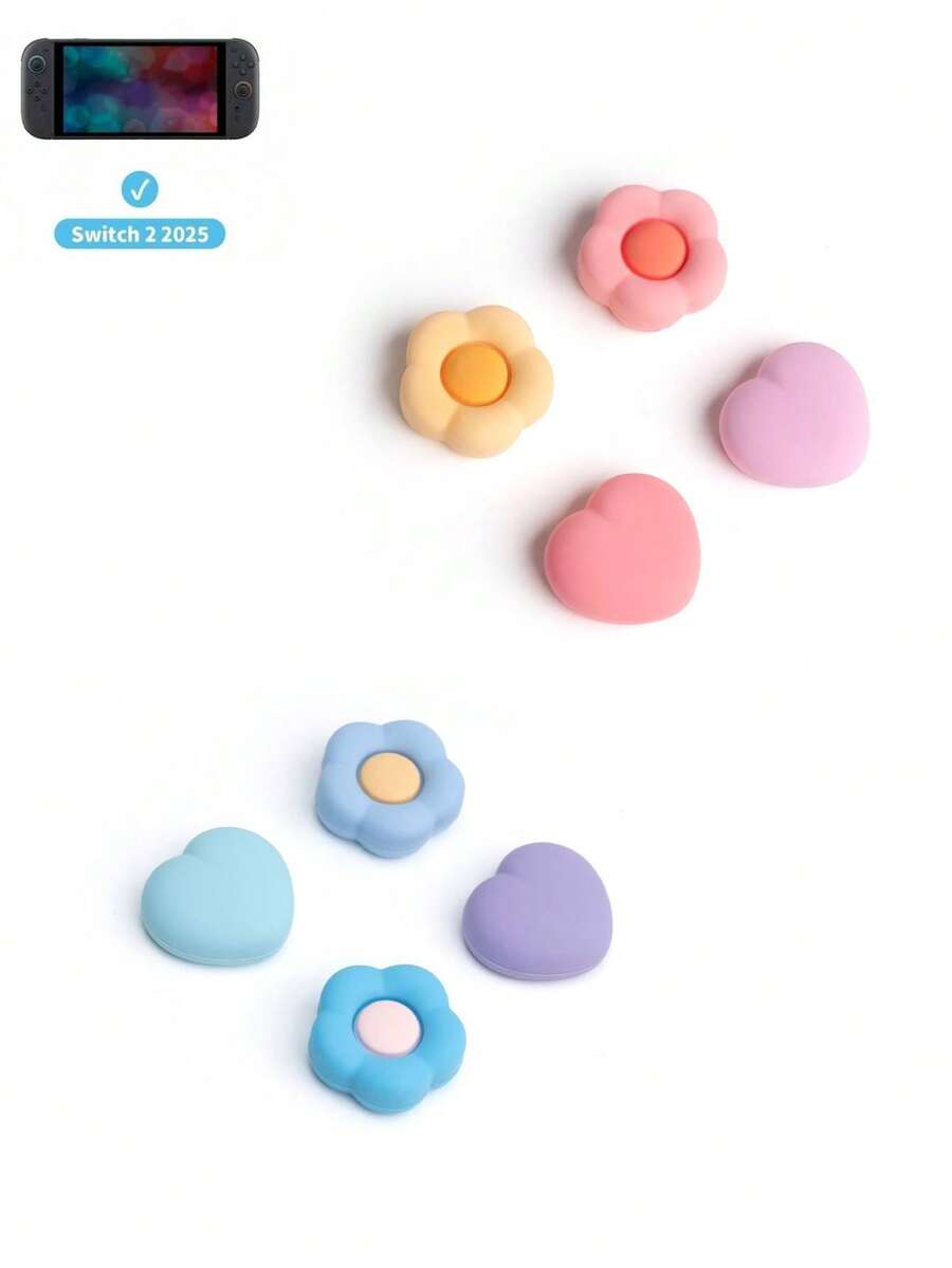 GeekShare Pink & Yellow Heart Shaped Flower Joy-Con Caps For 2 - Multicolor - View 1