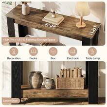 FINMIND 41" Industrial Console Table , 2-Tier Narrow Sofa Table Behind Couch With Black Frame, Modern Farmhouse Entryway Table For Hallway Living Room - Brown and Black - View 4