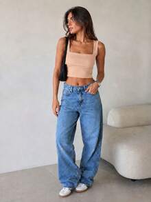 Set Of 3 Premium Basic Cropped Tops With Square Neck, Minimalist Tank Top, Structured Fabric, Casual Fashion, Blogger Style 2026 - BLACK/BROWN/BEIGE - View 6