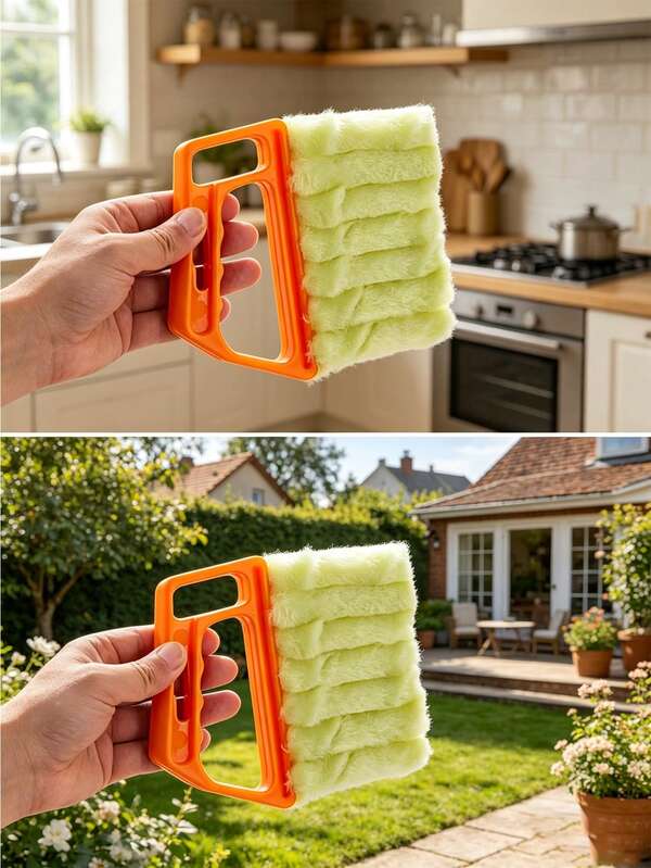 Limpiador de mano para persianas/ventanas de coche, limpiador de rejillas, cepillo de limpieza de cortinas con funda de microfibra desmontable, conveniente para aire acondicionado, rejilla de coche, ranura de ventilador, adecuado para hogar, escuela, hotel, herramienta de limpieza de Navidad, suministros de limpieza, esencial de cocina