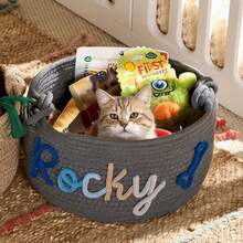 Personalized Braided Rope Pet Toy Storage Basket, Custom Pet Name Gift Basket, Travel Storage Bag, Tote Bag For Pet Lovers, Home Decor Pet Supplies - Multicolor - View 97