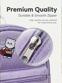 1pc Cute Light Purple Mini Bear Print Backpack Key Pouch, Portable Zipper Coin Purse With Clear Window, Decorative Cartoon Pattern Small Storage Bag For Earphones Cards Accessories Easy Carry On Go School Supplies - A - View 7