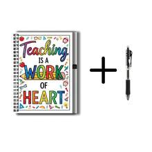 1 Set Back To School/Work & Study Essential! Exquisite 2D Cover Spiral Coil Notebook With Pen, Cover Printed With "Teaching Is A Work Of Heart", Filled With Educational Sentiment. Suitable For Diaries, Daily Planning, Notes, Etc., Graduation Gift, Birthday Gift Choice, 100 Pages To Meet Diverse Writing Needs. - R - View 4