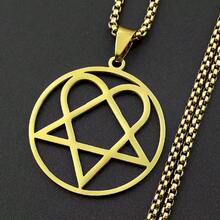 Collier pendentif Heartagram étoile cœur Him en acier inoxydable pour hommes et femmes, style groupe de musique, Egirl, hip-hop, bijoux vintage, cadeau - collier - Voir 2