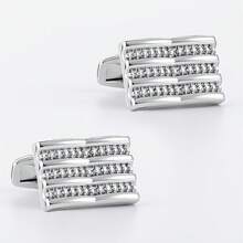 Smooth Rhinestone Inlaid Electroplated Silver Cufflinks, Men's French Shirt Cufflinks - Silver - View 4
