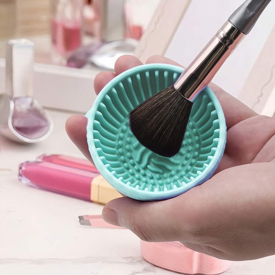 1pc Odorless Brush Cleaning Pad With Brush Cleaning Mat, Silicone Makeup Brush Cleaning Bowl, Suitable For Eyebrow, Foundation, Blush, Face And Eye Brushes - Multicolor - View 1