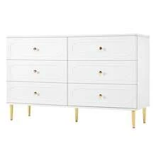 Sideboard, Chest Of Drawers With 6 Drawers, Oval Compartments, Metal Legs, Modern Storage Furniture For The Living Room. - 白色 - 查看 9
