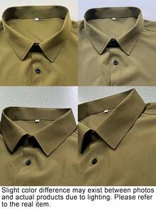 Chemise décontractée et formelle pour hommes, à simple boutonnage, convenant pour les fêtes, le bureau, le travail, l'extérieur, la rue, coupe slim. Cadeau idéal pour le père/mari. Peut être assorti à un pantalon de costume. Pour l'automne. Top à manches longues - Militaire verte - Voir 7