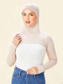 Muslim Hijab Inner Shirt, Full Neck And Arm Coverage Elastic Knit Hijab Undershirt, Breathable Long Sleeve Solid Color Modest Base Layer - Solid Color - View 6