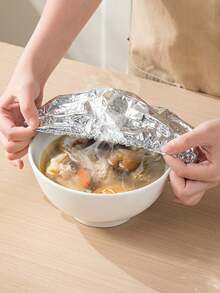 10/30/60個 - 彈性伸縮鋁箔食物蓋，防塵蓋，通用尺寸，密封保鮮且鎖溫，適用微波爐與烤箱，可重複使用，適合廚房存放剩菜與保溫食物 - 銀色 - 查看 6