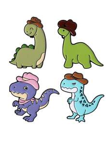4pcs Cartoon Dinosaur Hat Brooch Set For Women, Can Be Used As Bag Pin And Clothing Accessory, Fashion Jewelry, Daily Wear, Gift For Friends - Multicolor - View 7