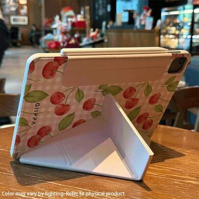 GIIPPA 1pc Cute Green White Stripe Cherry Print "Have A Good Day" Case, Magnetic Separation Y-Fold Shockproof Cover With Pencil Slot, Compatible With IPad Mini 6/7, Air 2/3/4/5/11/13 Pro 10.5/11/12.9Ideal For Valentine, Back To School, Office, Christmas, Halloween, Thanksgiving Holiday, Best Gift For Girlfriend & Perfect Wedding Season Present,Kawaii Cherry School Office Holiday Aesthetic