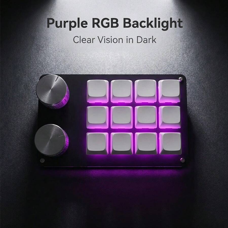 12-Key Programmable Mechanical Keyboard, Supports 6-Layer Macro Recording & Editing, Freely Switchable. Multi-Functional Application: Design, Media, Entertainment Gaming, Industrial Control And Digital Device Operation... Free Your Hands, Use Multiple Combination Keys, One-Key Operation, Seize The Initiative. Built-In Storage, Plug And Play, Supports Hot-Swapping, Type-C Wired Connection