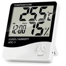 1pc Multifunctional Desktop Temperature & Humidity Clock, Black & White Minimalist Color Scheme, Square Body With Large Digital Display For Temperature, Humidity, Time & Alarm, Easy Operation, Suitable For Desk, Bedroom, Office, Back To School Season Purchase, Essential Practical Tool For Daily Office & Study - A - View 7