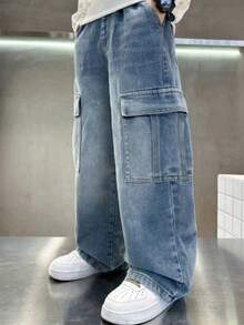 Tween Boy Spring Workwear Denim Jeans Summer Fashion New Style - Blue - View 4