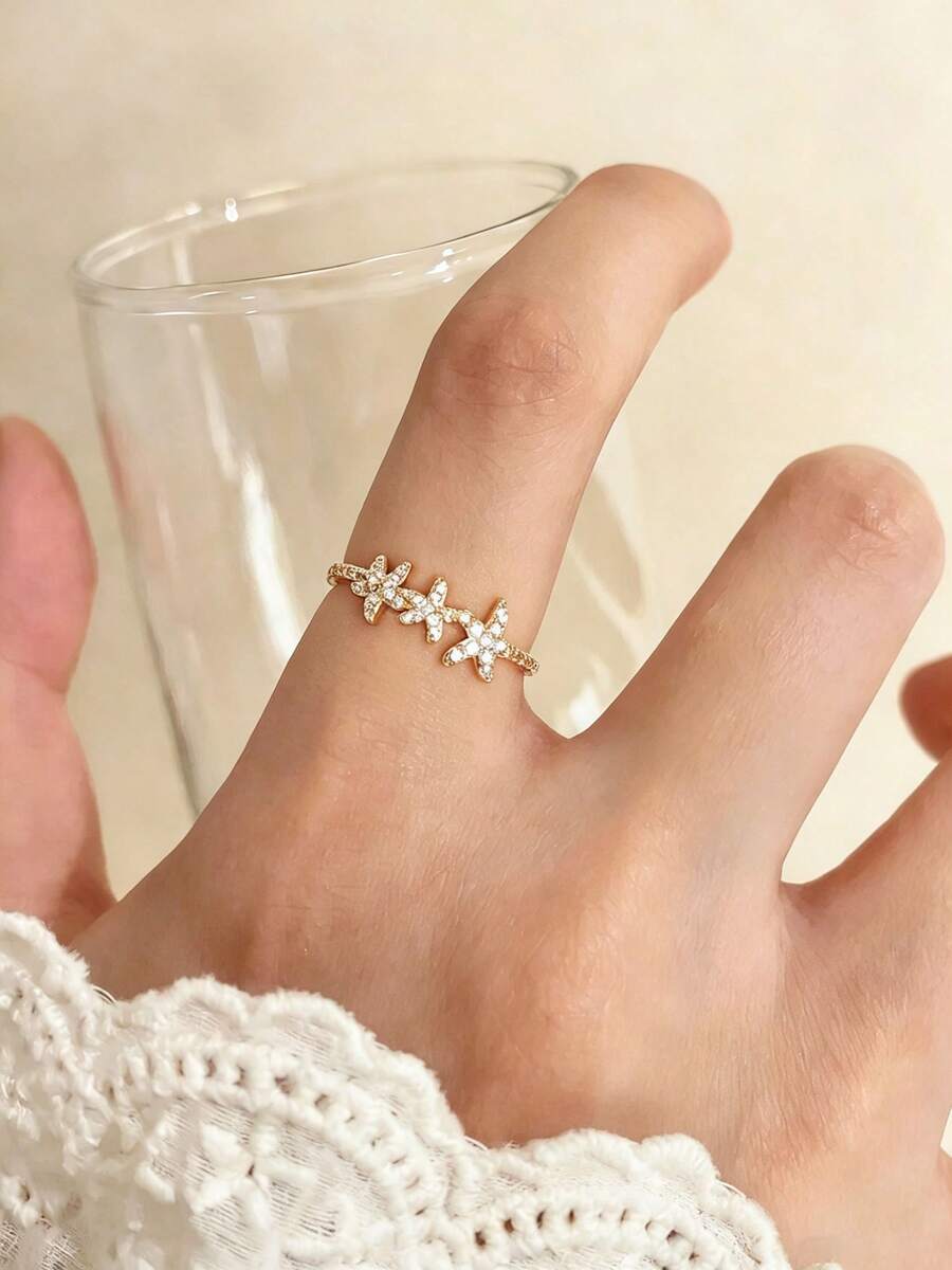1pc Ocean Style Starfish Open Ring, INS New Creative Personalized Ring, Fashion Minimalist Casual Versatile Elegant Jewelry For Women, Suitable For Daily Wear, Parties And Commuting