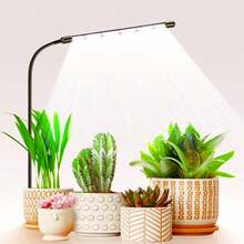 植物生長燈，6000K 全光譜鵝頸燈，適用於室內盆栽植物、盆栽/植物/室內植物，可調光，附自動定時器，4/8/12 小時 - 黑色 - 查看 10