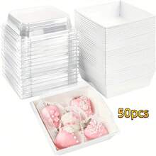 1-50pcs Pink & White Transparent Lid Food Containers - Suitable For Strawberries, Cookies, Cake Slices - PET Material Baking Containers, Suitable For Outdoor Use - Multicolor - View 7