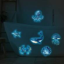 1片可愛海洋動物牆貼，螢光水下生物元素可移除牆面裝飾，適合兒童房 - 多色 - 查看 3
