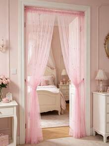 1pc Pink Pearl Door Curtain, DIY Mosquito Net Door Curtain, Baby Crib Curtain, Bedroom Door Curtain, Wall Decor Backdrop, Baby Room Decoration, Baby Shower Supplies, Bridal Shower, Wedding Arch Fabric, Girl Birthday Gift, Party Favor, 1st Birthday, Home Decor, Living Room Decoration - Pink Pearl - View 9