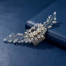 1pc Bridal Fashion Sweet Pearl Rhinestone Side Hair Accessory Exquisite Wedding Dress Updo Hair Comb,Haircomb - Gold - View 6
