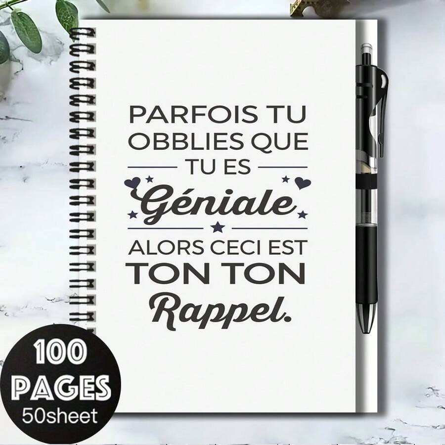 1組激勵2D封面螺旋線圈筆記本附筆,吸睛口號「PARFOIS TU OBBLIES QUE TU ES Géniale. ALORS CECI EST TON TON Rappel」,助你找回自信。100頁大容量,滿足返校、工作、學習記錄需求,亦是貼心的畢業禮物、生日禮物,適合寫日記、制定計畫! - D - 查看 1