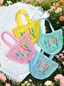 Multicolor Beach Sardine Pattern Multifunctional Zipper Tote Bag, Gift For Her/Him, Shell Bag, Conch Mesh Bag, Beach Bag, Conch Collection Mesh Bag, Shell Mesh Bag, Conch Tote Bag, Transparent Pencil Case, Tear-Resistant Transparent Bag, Office/School Travel Bag, Jewelry/Electronics Small Zipper Bag, Beach/Pool/Gym Wet/Dry Bag, Mesh Storage For Sand Toys And Shells, Graduation Gift, Birthday/Anniversary/Wedding/Holiday - Multicolor - View 2