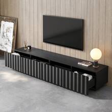 TV Unit, Modern Low Cabinet With Wavy Front, Ample Storage Space, Push-To-Open Mechanism: Minimalist TV Unit For The Living Room. - Black - View 3