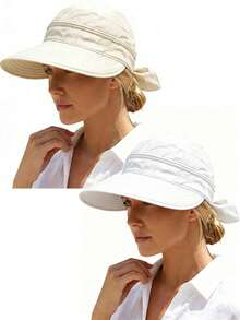 2-In-1 Women's Sun Hat, Detachable Zipper, Ponytail Friendly, Lightweight Quick-Dry, UV Protection For Summer, 1/2 Pieces Set - A - View 16