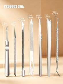 7-Piece Stainless Steel Manicure & Pedicure Tool Set, Multi-Size Precision Steel Dead Skin Pusher, Steel File, Scraper, Nail Cleaner, Home Personal Hand & Foot Care Repair Tool Kit - Silver - View 10