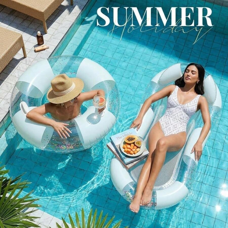 2pcs Adult Inflatable Pool Float Bed, Pool Lounge Chair Float With Headrest, Water Floating Chair, Suitable For Swimming Pool, Lake, Beach, Pool Party Adult Water Toys - Inflatable Flotation Device - View 1