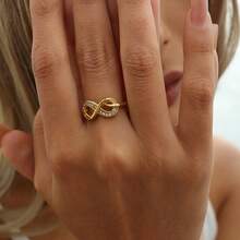 Luxury Full Rhinestone Infinity Symbol Ring For Women, Twisted Cross-Over Finger Ring, Niche Exquisite Versatile Index Finger Ring - Gold - View 4